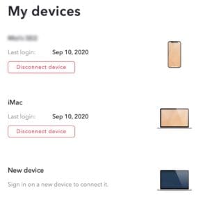 My devices on my Account page.